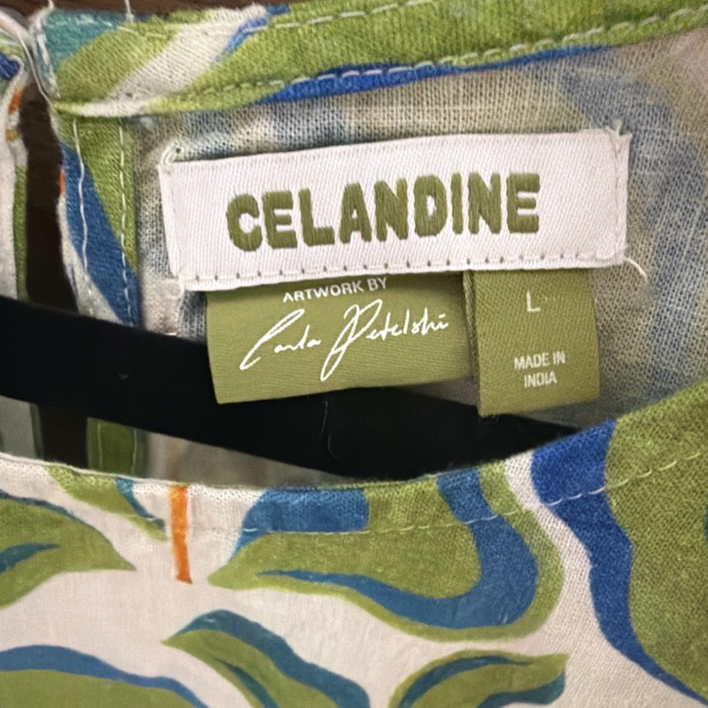 CELANDINE by Carlo Petrobshi Linen Blend Sleeveless Tropical Print Shift Dress - Picture 3 of 5